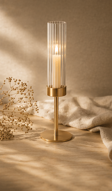Stabkerzenhalter gold Glas geriffelt