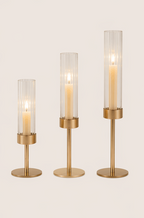 Stabkerzenhalter gold Glas geriffelt
